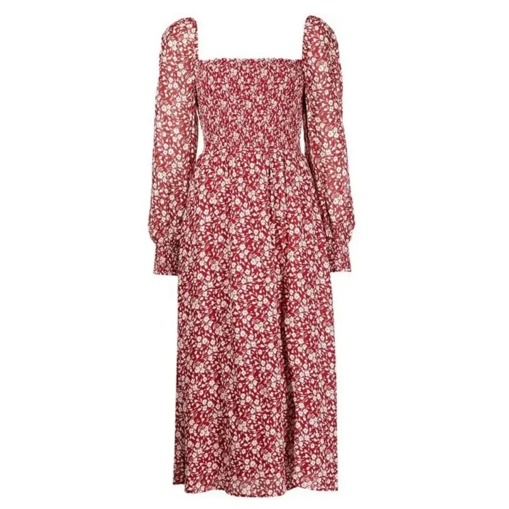 Nwot Reformation Cello Long Sleeve Midi Dress Flower Girl In Red/Cream Size: S